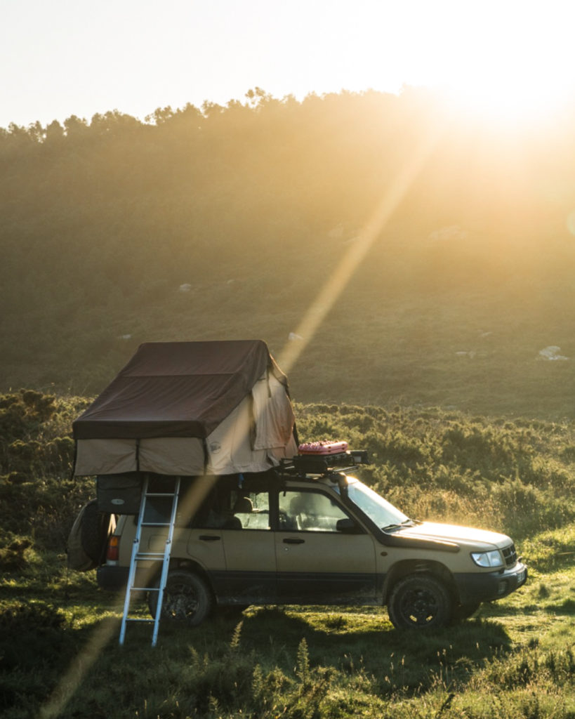 a djebel xtrem soft shell roof tent on a subaru forester